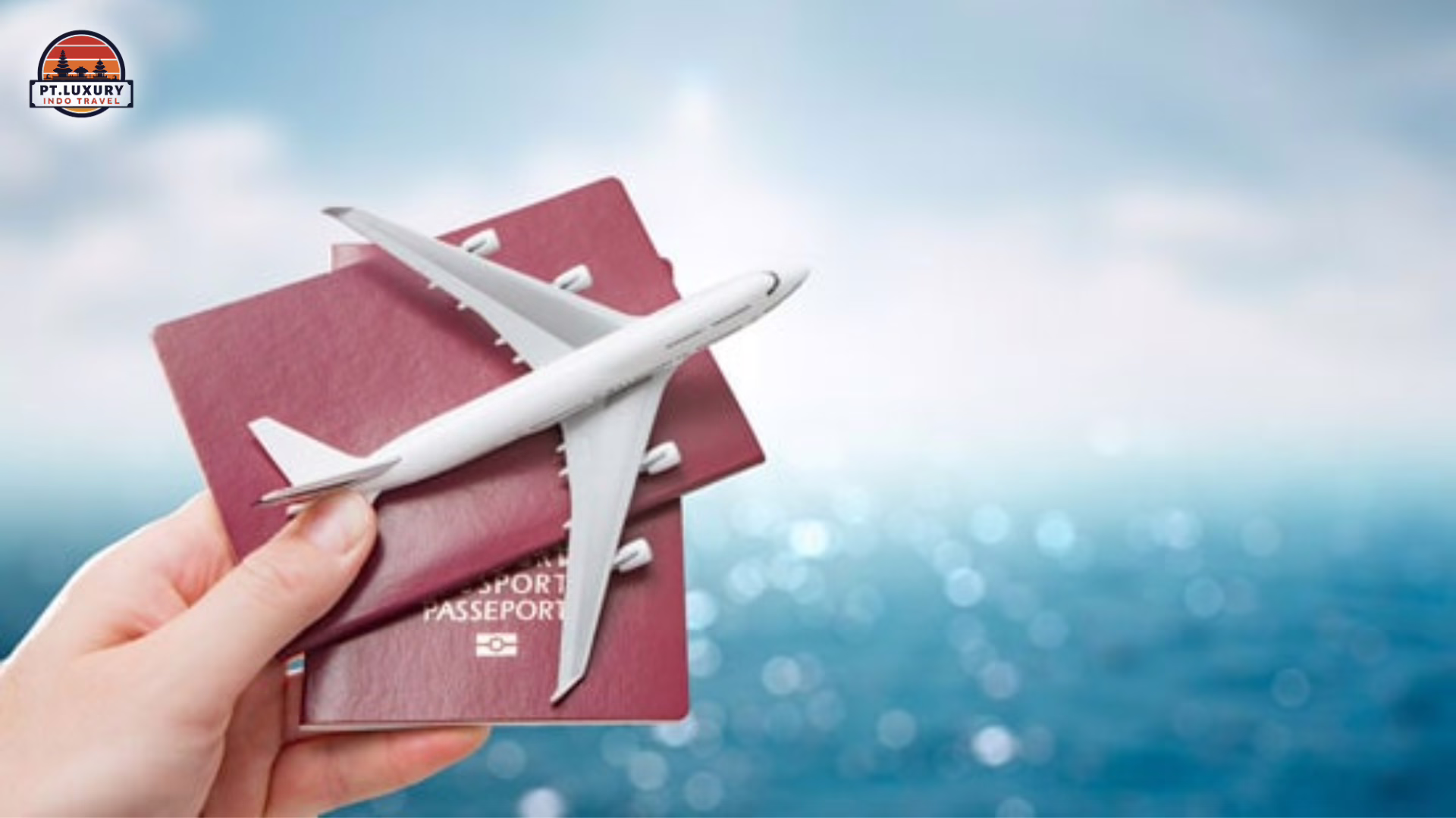 Passport and airplane model representing Bali visa process and international travel for Indian tourists.