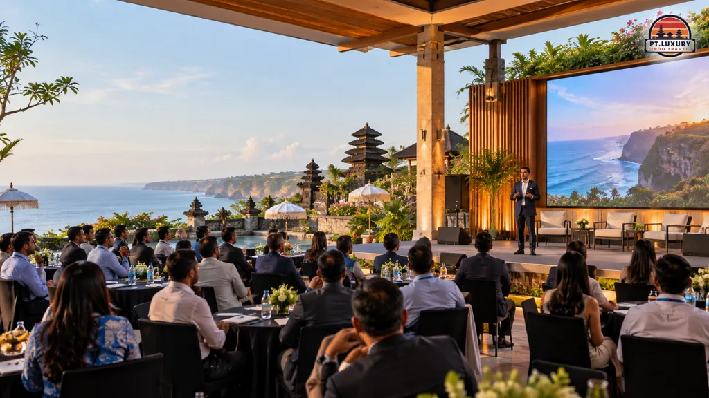 Corporate group enjoying incentive travel experience in Bali