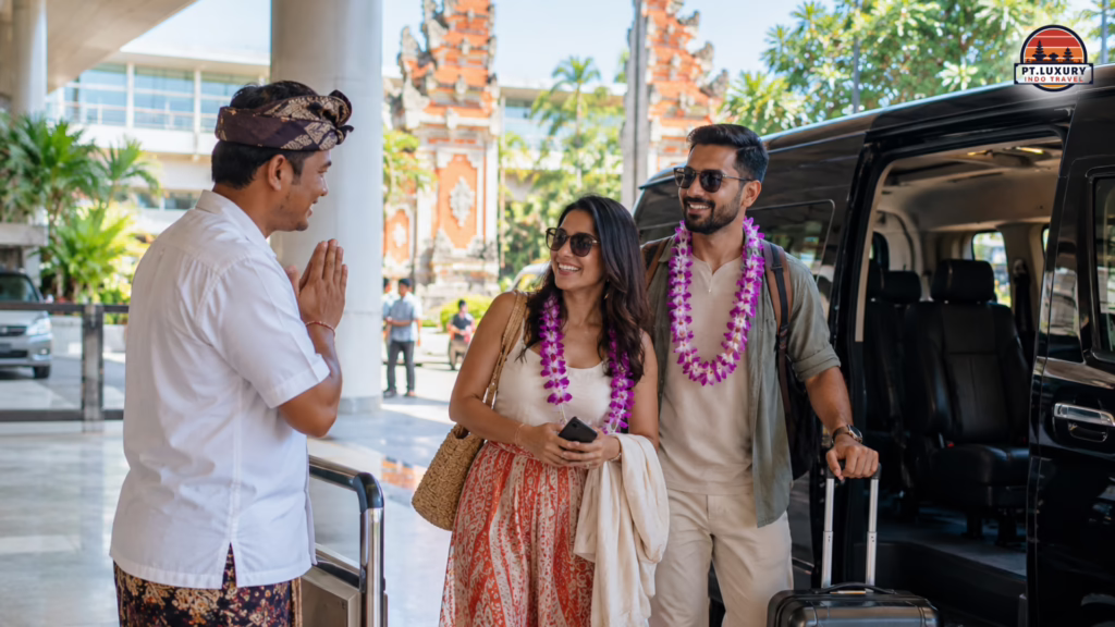Bali ground handler welcoming Indian travelers at Bali airport