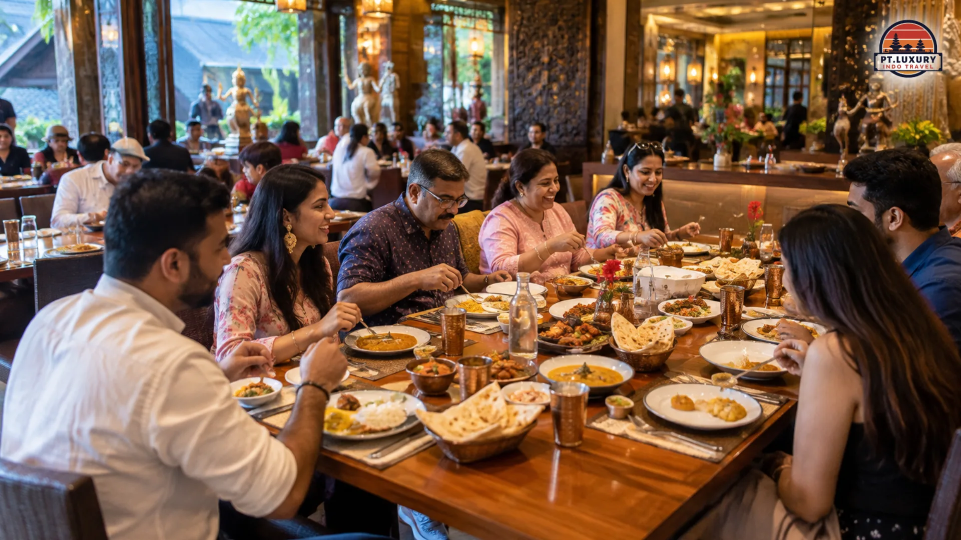 Elegant Indian restaurant dining setup in Bali with traditional Indian dishes